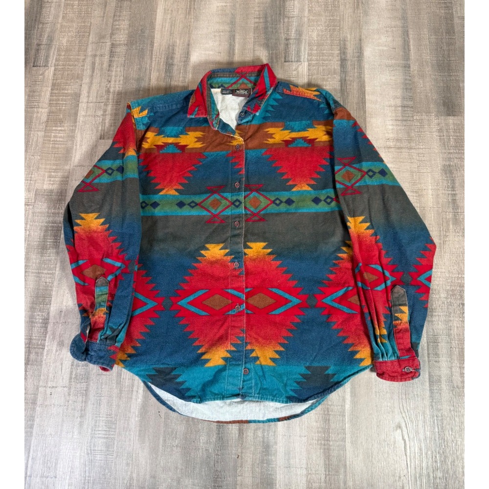 Woolrich Mens M Flannel Shirt Southwestern Geometric Aztec Cotton Made in USA